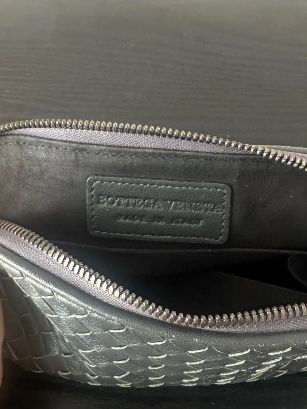 Bottega Veneta Intrecciato Leather Makeup Bag in Space (Navy Black)